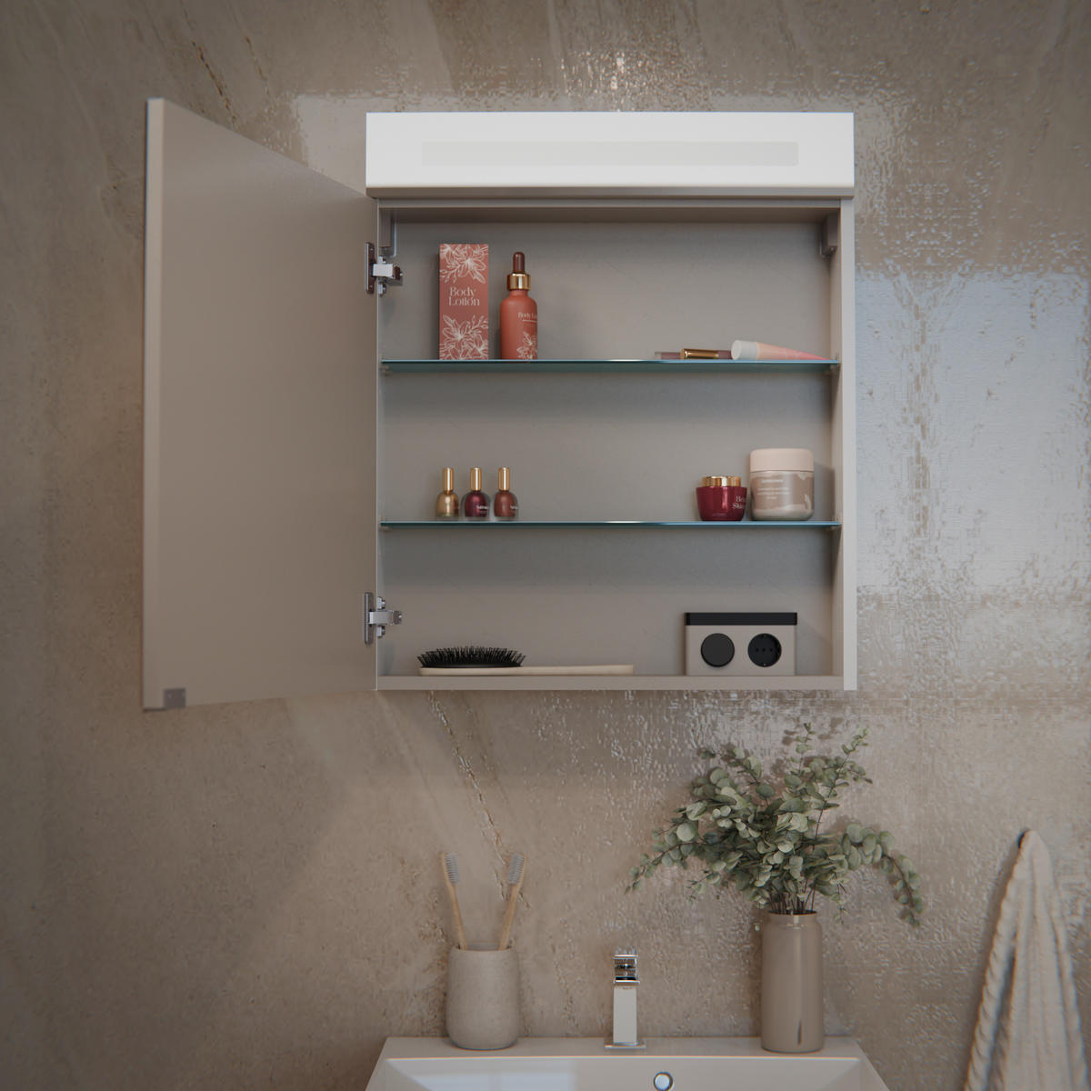 BADEZIMMER 3-teilig  in 60 cm  - Chromfarben/Weiß Hochglanz, MODERN, Glas/Holzwerkstoff (60cm) - MID.YOU