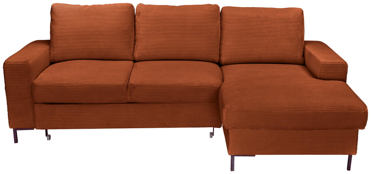 ECKSOFA Rostfarben Cord  - Rostfarben/Schwarz, KONVENTIONELL, Textil/Metall (240/150cm) - Carryhome