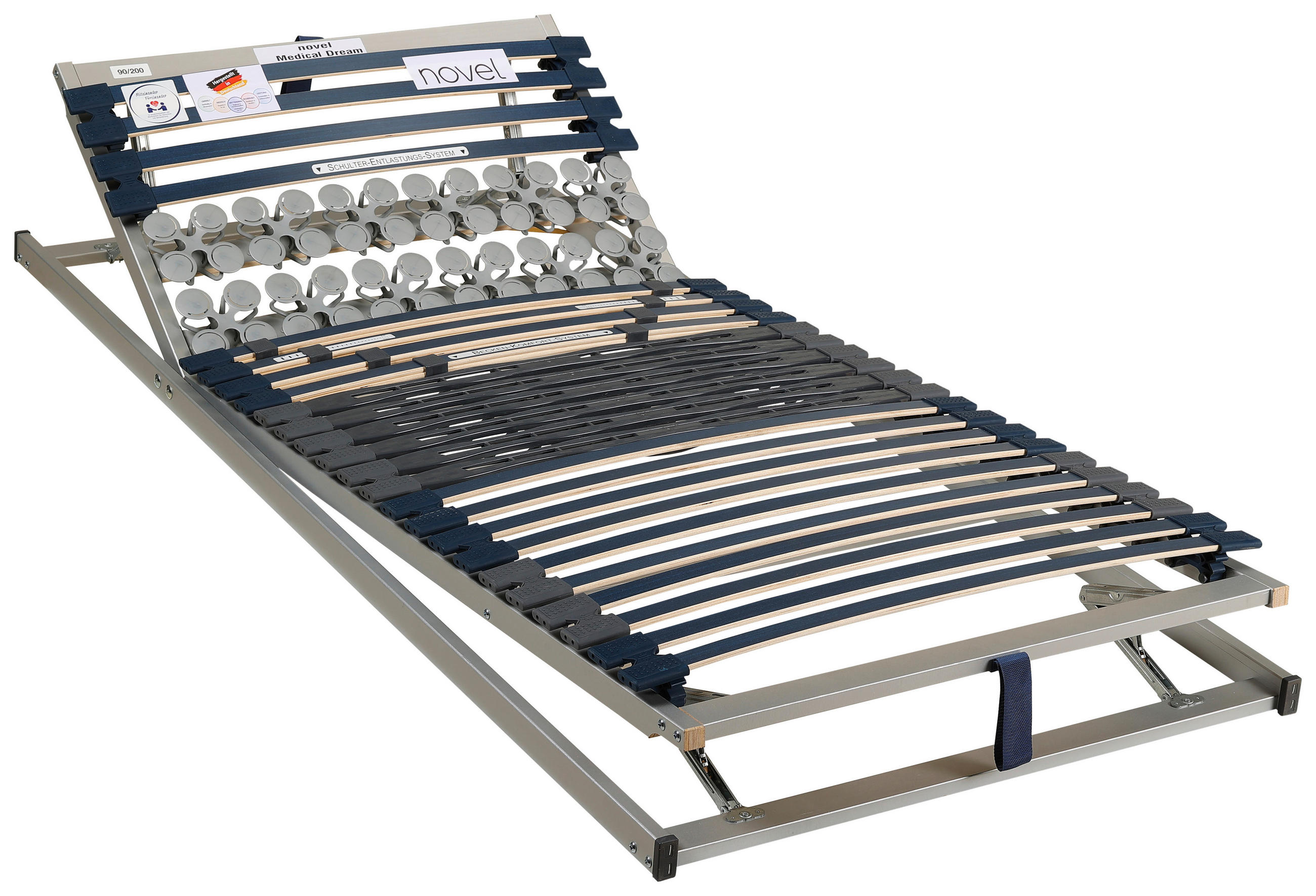 LATTENROST 90/200 cm Kopfteil, Fußteil verstellbar, Birke, Buche  - Blau/Wengefarben, Basics, Holz/Kunststoff (90/200cm) - Novel