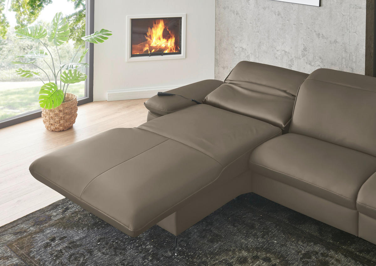 ECKSOFA  Echtleder Greige  - Greige/Schwarz, Design, Leder/Metall (169/307cm) - Beldomo Premium