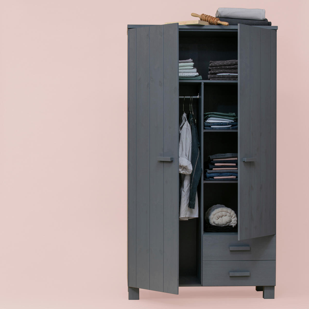 GARDEROBENSCHRANK Dennis  in 111/202/55 cm  - Dunkelgrau, Design, Holz/Holzwerkstoff (111/202/55cm) - Livetastic
