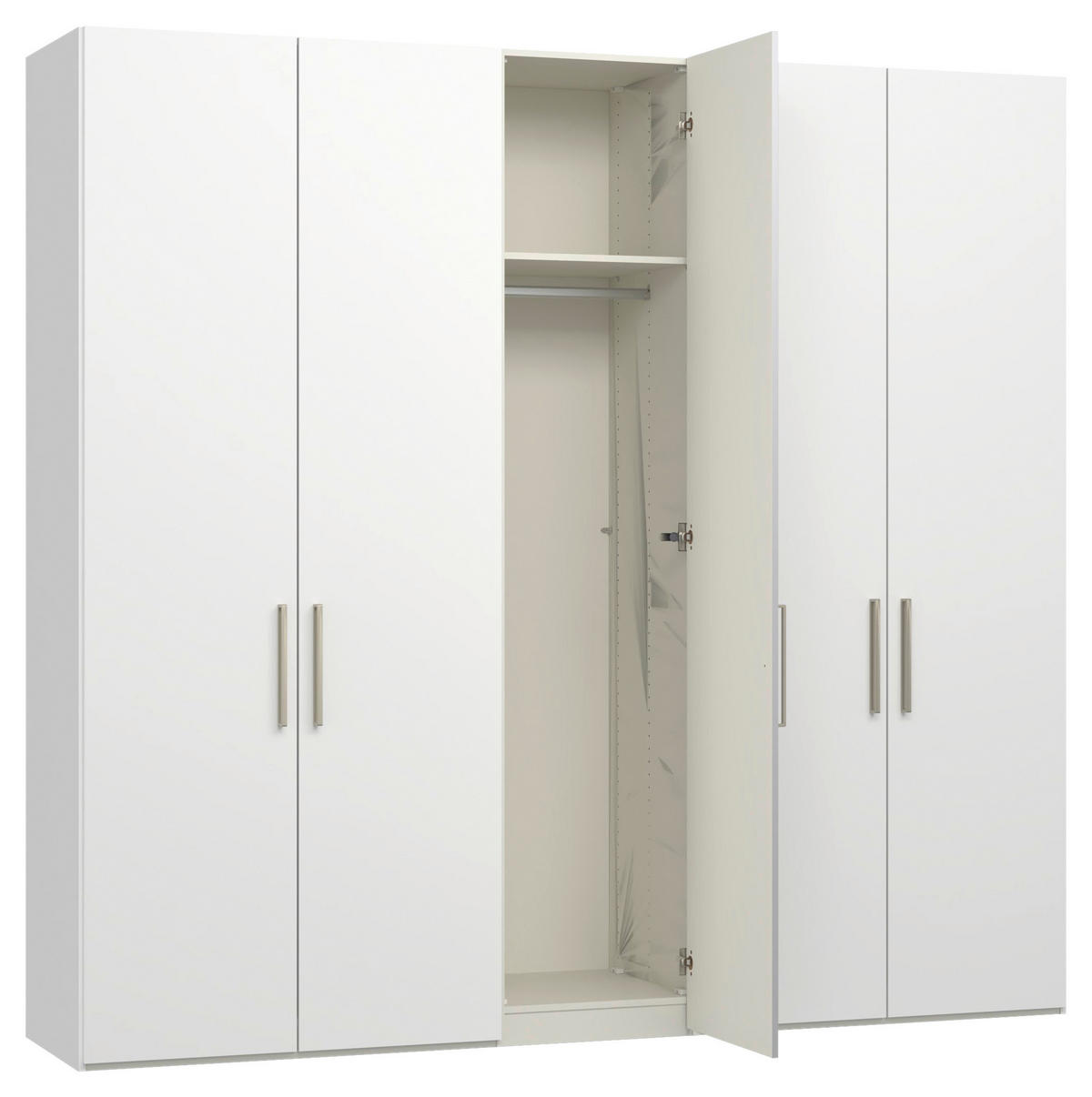 DREHTÜRENSCHRANK 253/236/59 cm,  in Weiß, 5-türig  - Edelstahlfarben/Weiß, Design, Glas/Holzwerkstoff (253/236/59cm) - Jutzler