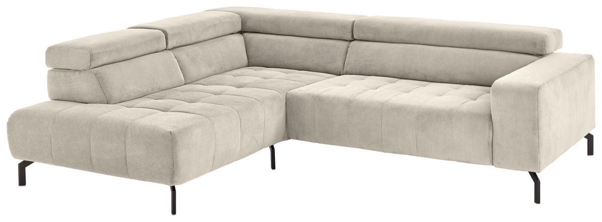 ECKSOFA Hellbraun Cord  - Hellbraun/Schwarz, Design, Textil/Metall (214/261cm) - Beldomo Style