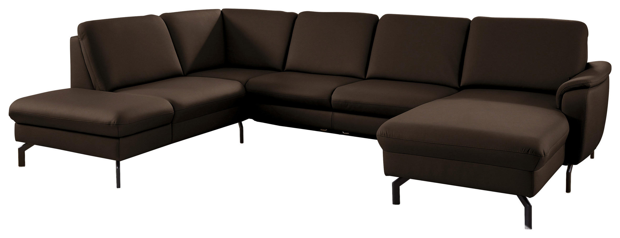 WOHNLANDSCHAFT Beldomo premium in Echtleder Dunkelbraun  - Dunkelbraun/Schwarz, KONVENTIONELL, Leder/Metall (224/306/168cm) - Beldomo Premium