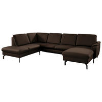 WOHNLANDSCHAFT Beldomo premium in Echtleder Dunkelbraun  - Dunkelbraun/Schwarz, KONVENTIONELL, Leder/Metall (224/306/168cm) - Beldomo Premium