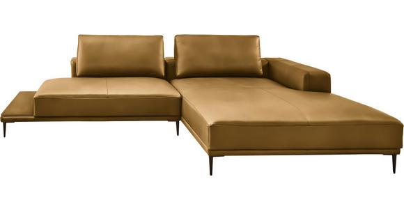 ECKSOFA  in Echtleder Senfgelb  304/201 cm  - Senfgelb/Schwarz, Design, Leder/Metall (304/201cm) - Belluti
