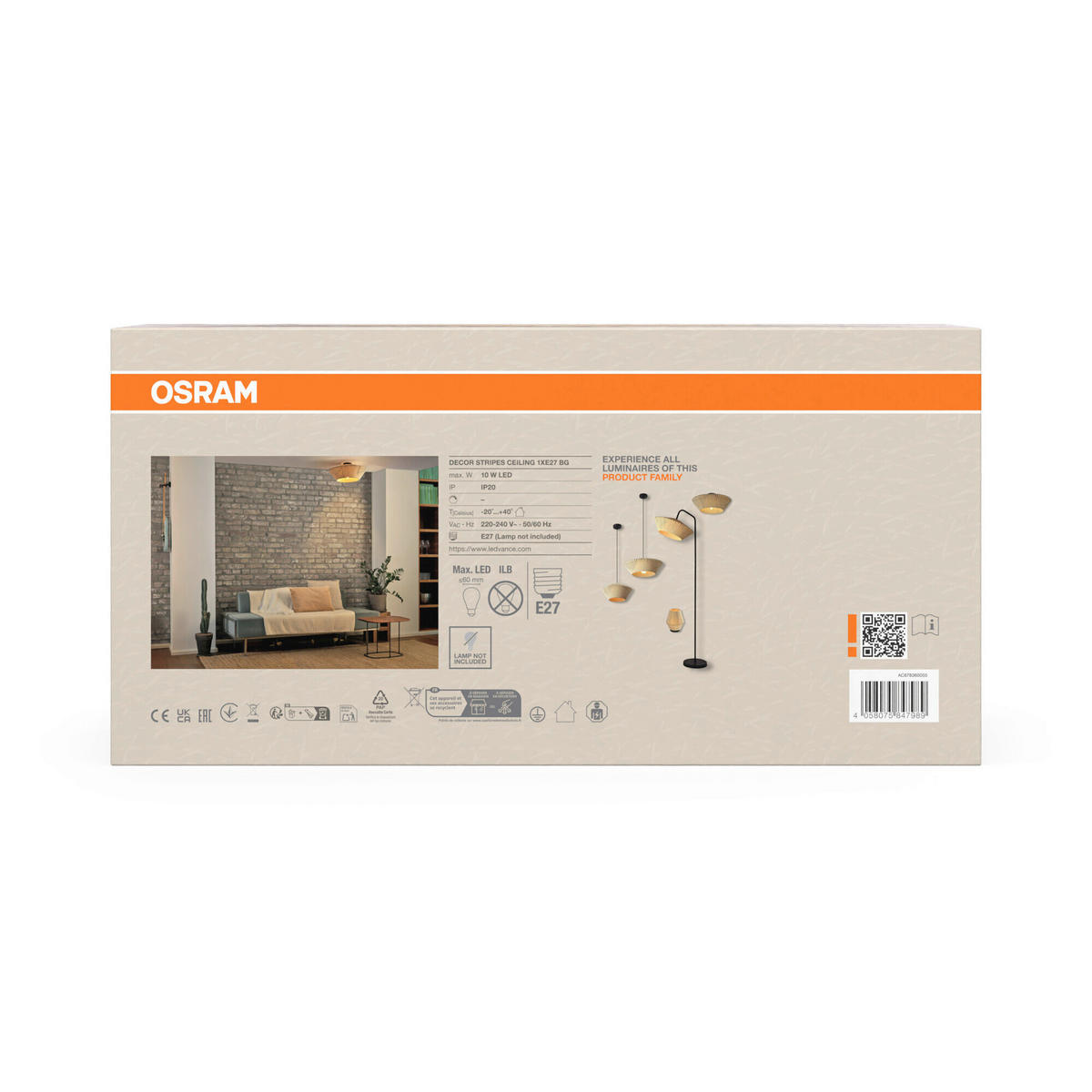 DECKENLEUCHTE 40,5/19 cm   - Beige, Basics, Textil/Metall (40,5/19cm) - Osram