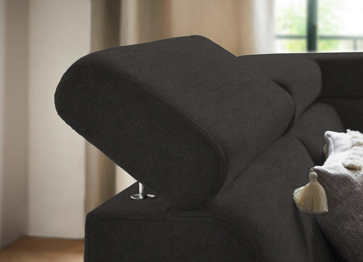 ECKSOFA in Mikrofaser Dunkelgrau  - Dunkelgrau/Schwarz, Design, Textil/Metall (203/260cm) - Stylife