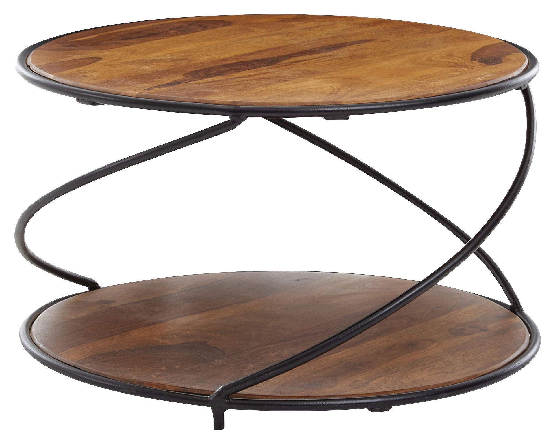 COUCHTISCH Sheesham massiv 58/58/35 cm rund Sheeshamfarben  - Sheeshamfarben/Schwarz, MODERN, Holz/Metall (58/58/35cm) - MID.YOU