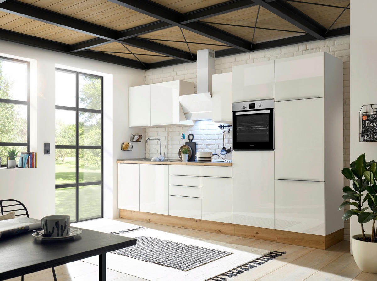 MODULKÖK 340 cm   i vit, vit högglans  - vit/aluminiumfärg, Lifestyle, trämaterial/plast (340cm) - Respekta