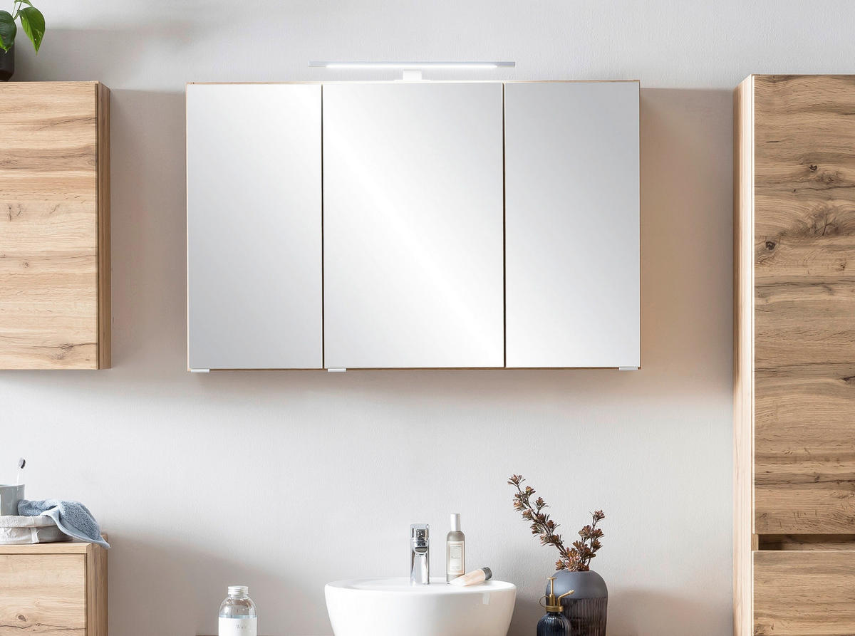 SPIEGELSCHRANK 100/64/20 cm  - Eiche Wotan/Alufarben, Natur, Glas/Holzwerkstoff (100/64/20cm) - Xora