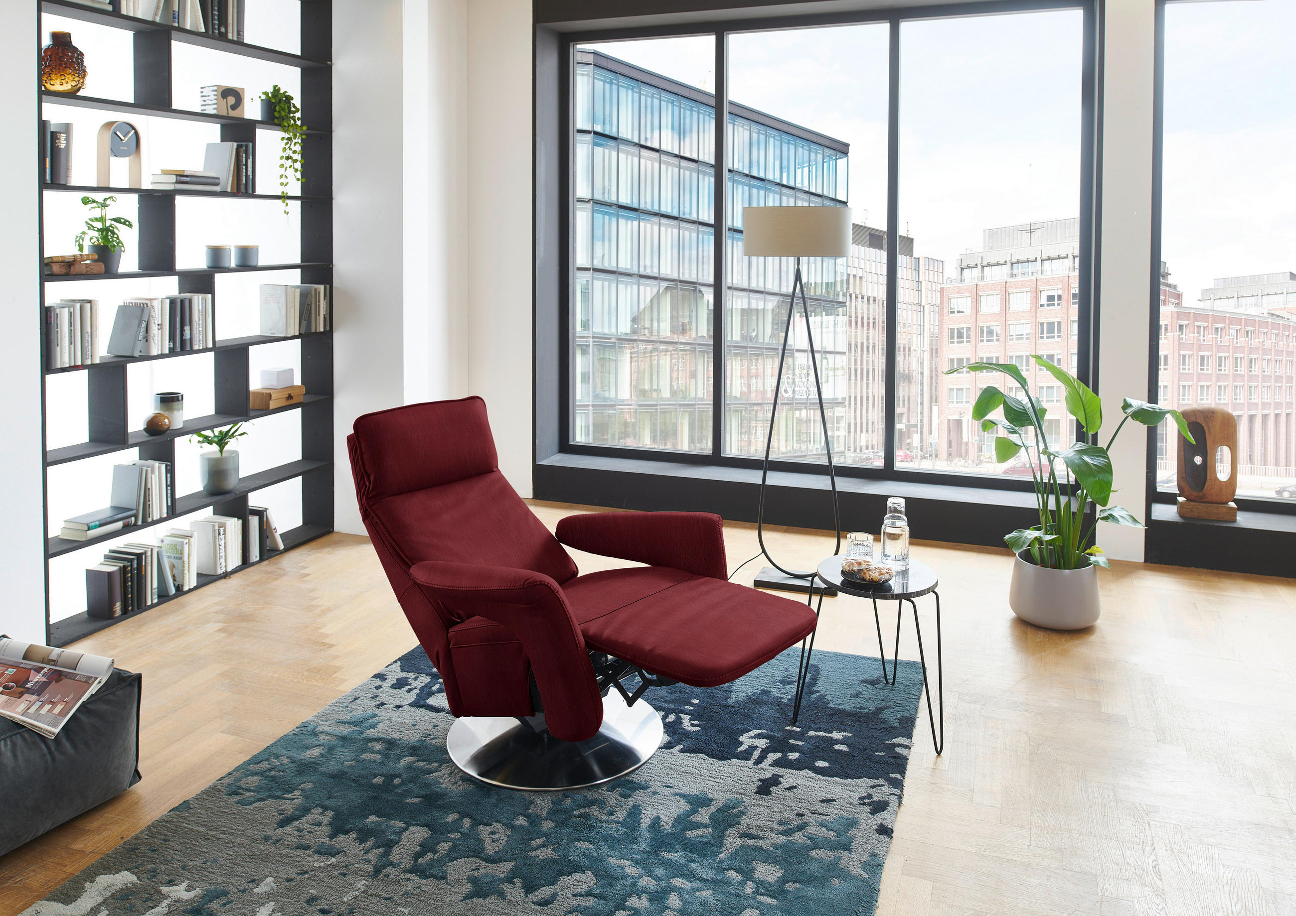 RELAXSESSEL in Leder Rot  - Edelstahlfarben/Rot, Design, Leder/Metall (83/112/87-174cm) - Valdera