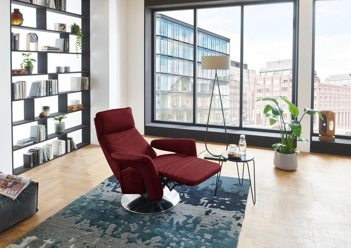 RELAXSESSEL in Leder Rot  - Edelstahlfarben/Rot, Design, Leder/Metall (83/112/87-174cm) - Valdera