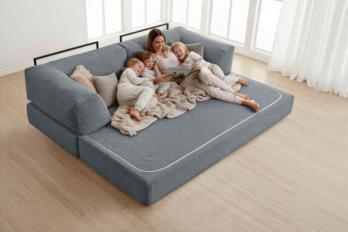 SCHLAFSOFA Cord Dunkelgrau  - Dunkelgrau, KONVENTIONELL, Textil/Metall (200/77/80cm) - Carryhome
