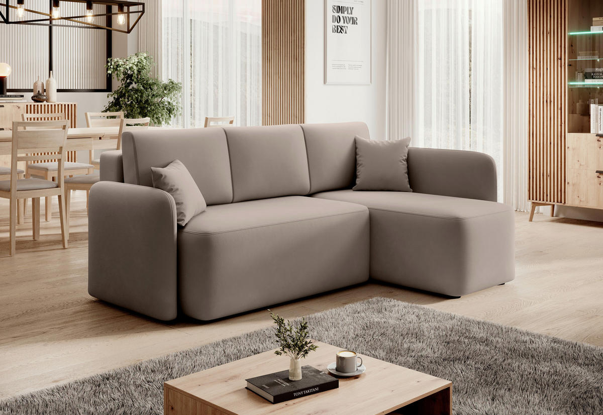 ECKSOFA Beige Plüsch  - Beige/Schwarz, Design, Kunststoff/Textil (206/150cm) - MID.YOU