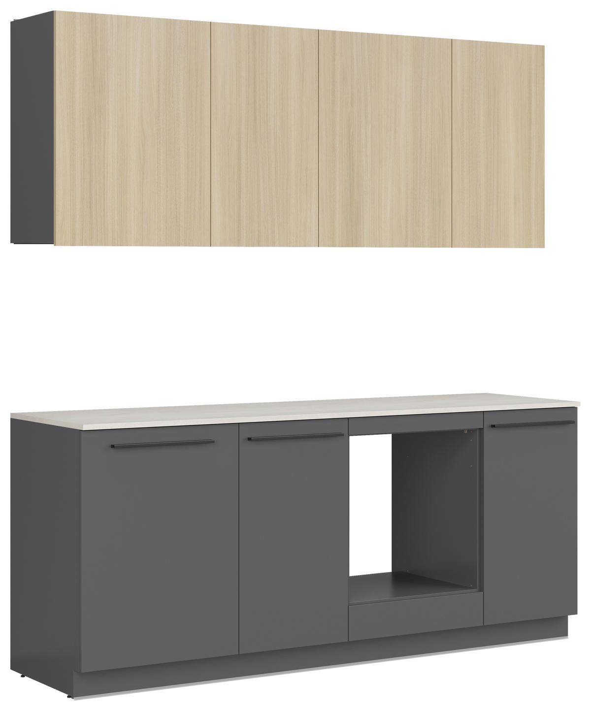 KÜCHENBLOCK 210 cm   in Grau, Eichefarben  - Eichefarben/Schwarz, Basics, Holzwerkstoff/Kunststoff (210cm) - Visiona