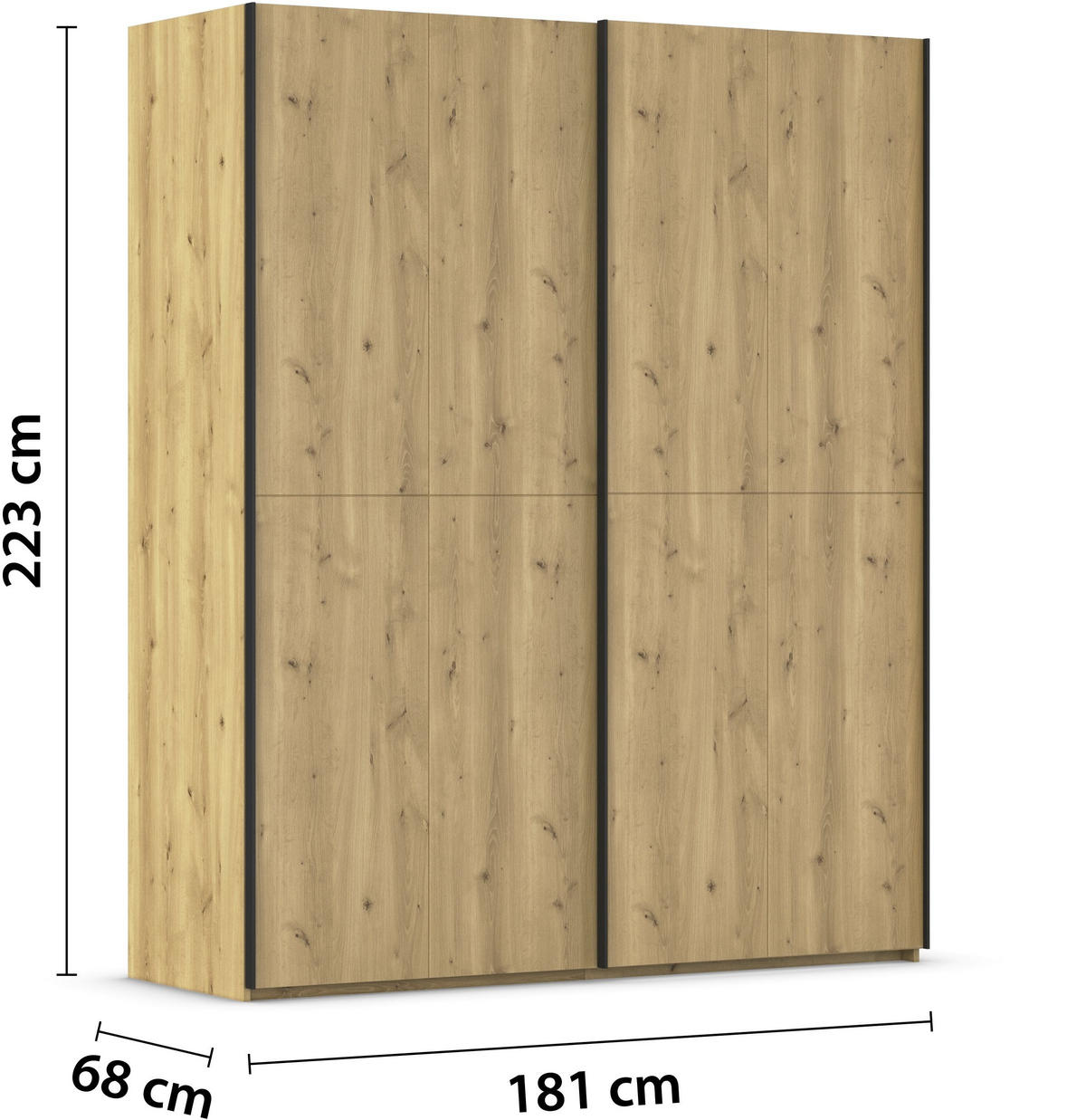SCHWEBETÜRENSCHRANK 180/223/68 cm 2-türig Eichefarben  - Eichefarben/Schwarz, Design, Holz/Holzwerkstoff (180/223/68cm) - Novel