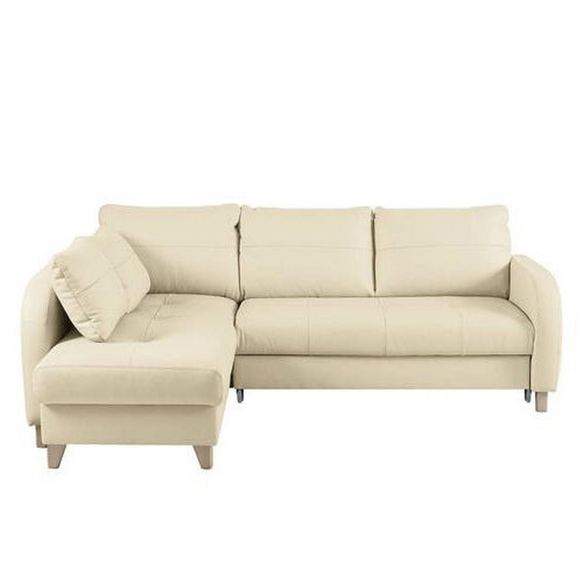 ECKSOFA Beige Echtleder Lederlook  - Beige/Buchefarben, Design, Leder/Holz (227/168cm) - Livetastic