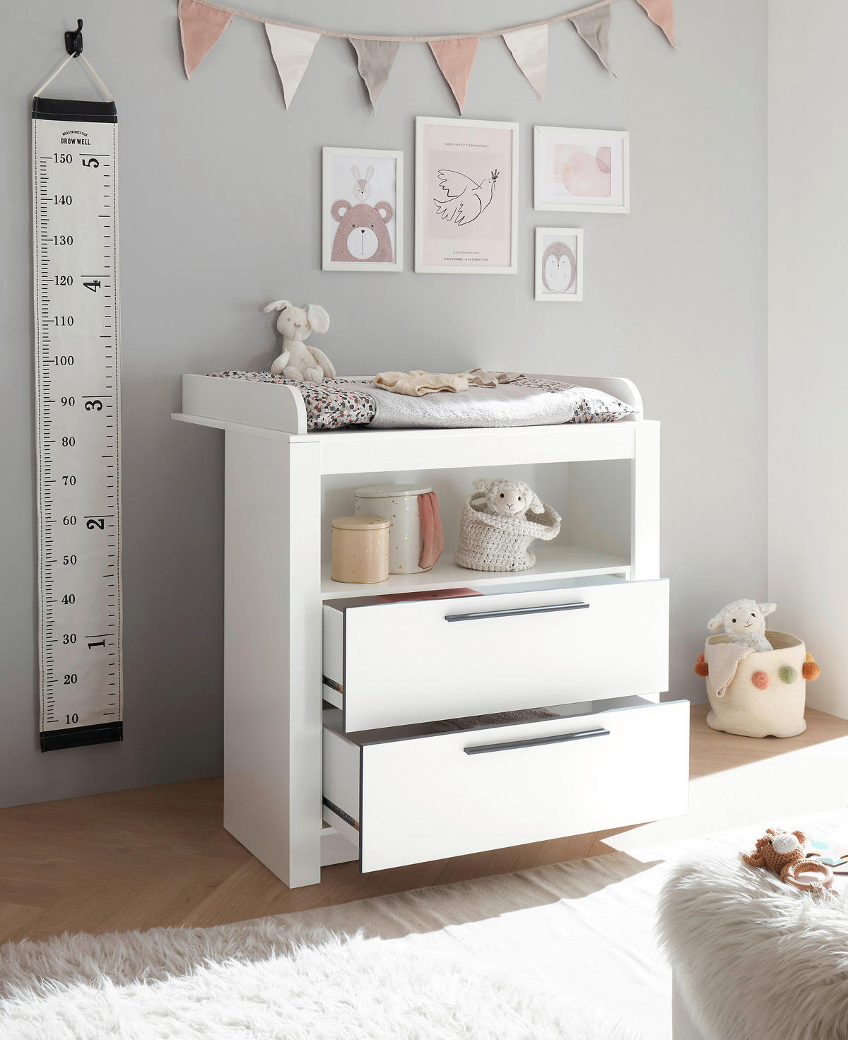 KOMODA ZA PREVIJANJE  Pulni  - bijela/boje grafita, Basics, drvni materijal/plastika (96,2/105,4/78cm) - My Baby Lou