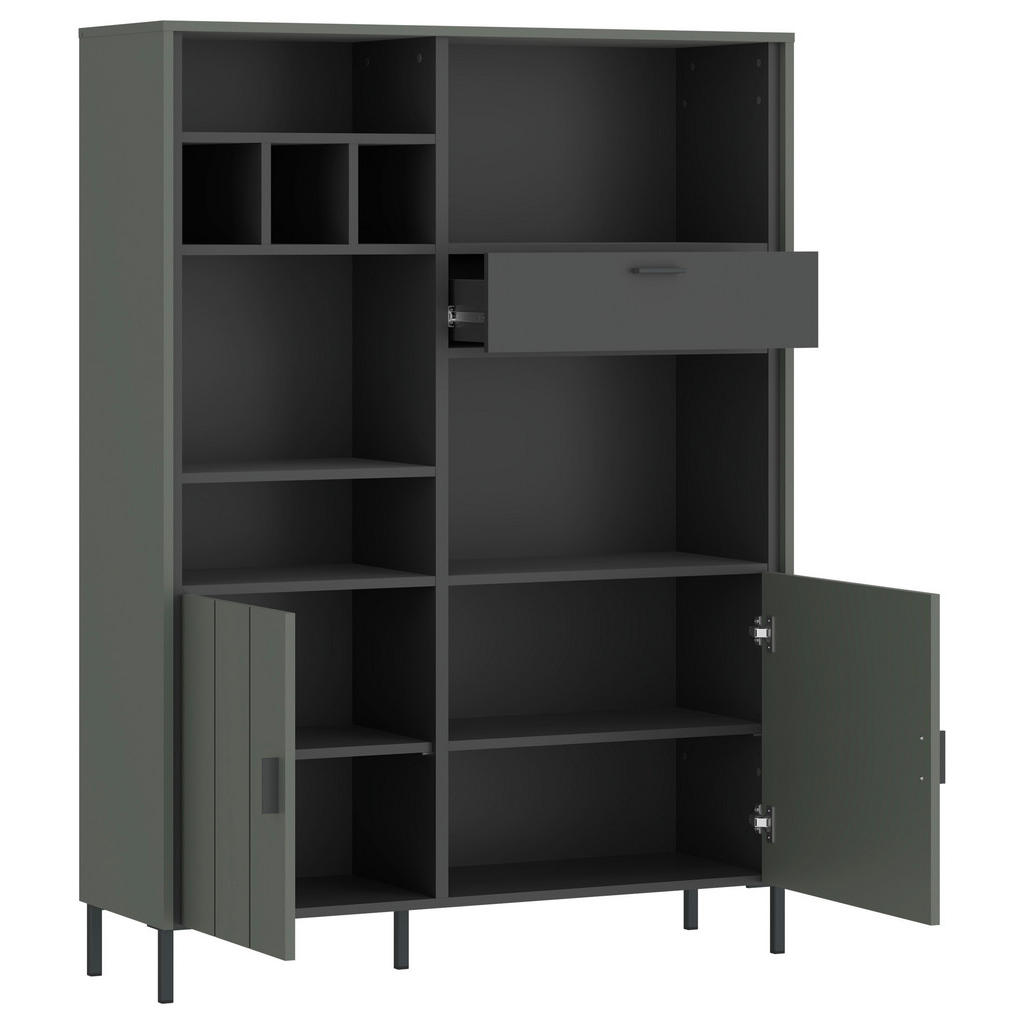 Thumbnail - Carryhome Highboard Shirley, Anthrazit, Schlamm, Kunststoff, 3 Fächer, 1 Schubladen, 112.1x156x40 cm, Beimöbel erhältlic...