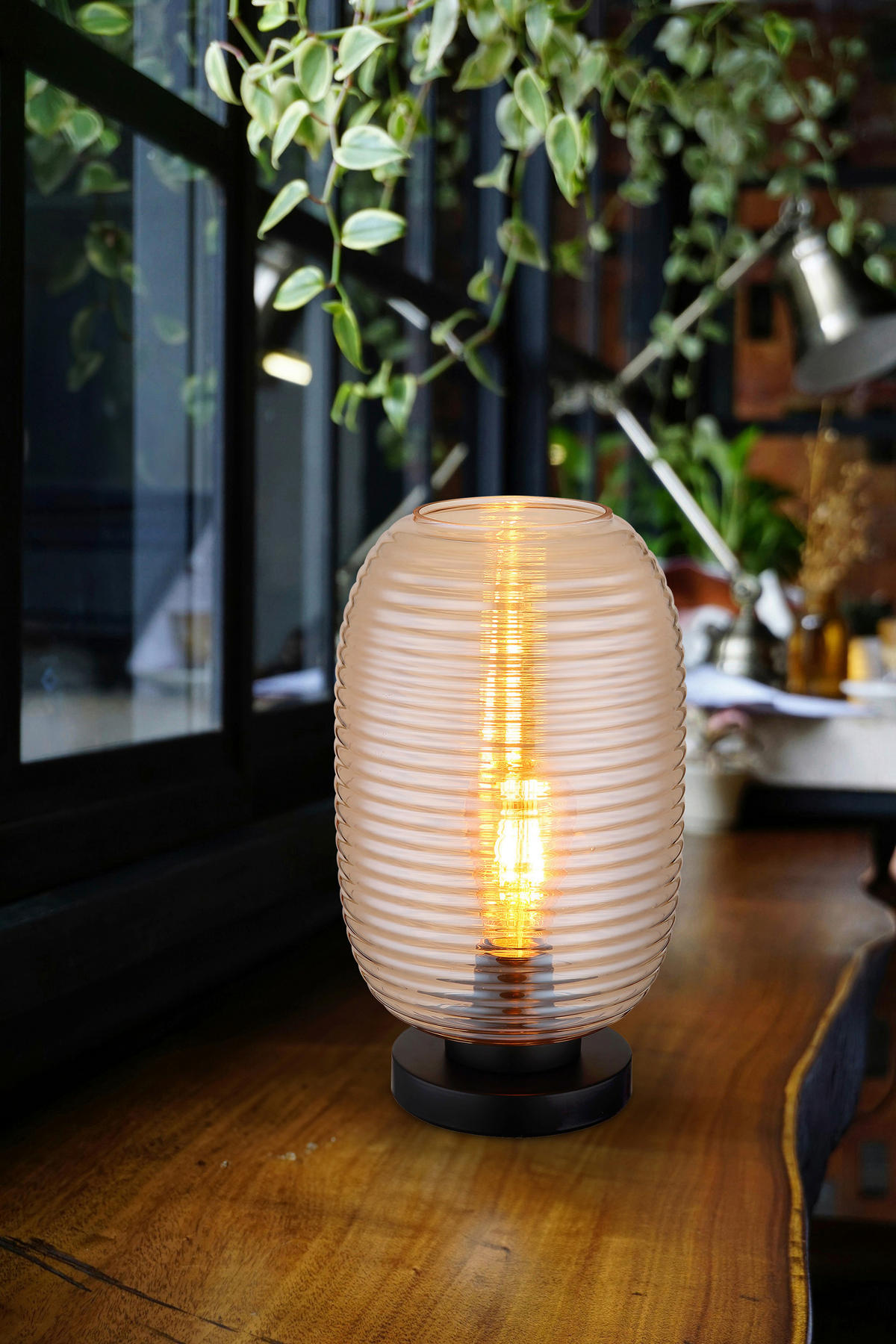 BORDSLAMPA JEFREY 20/34,5 cm   - bärnstensfärgad/svart, Basics, metall/glas (20/34,5cm) - Globo