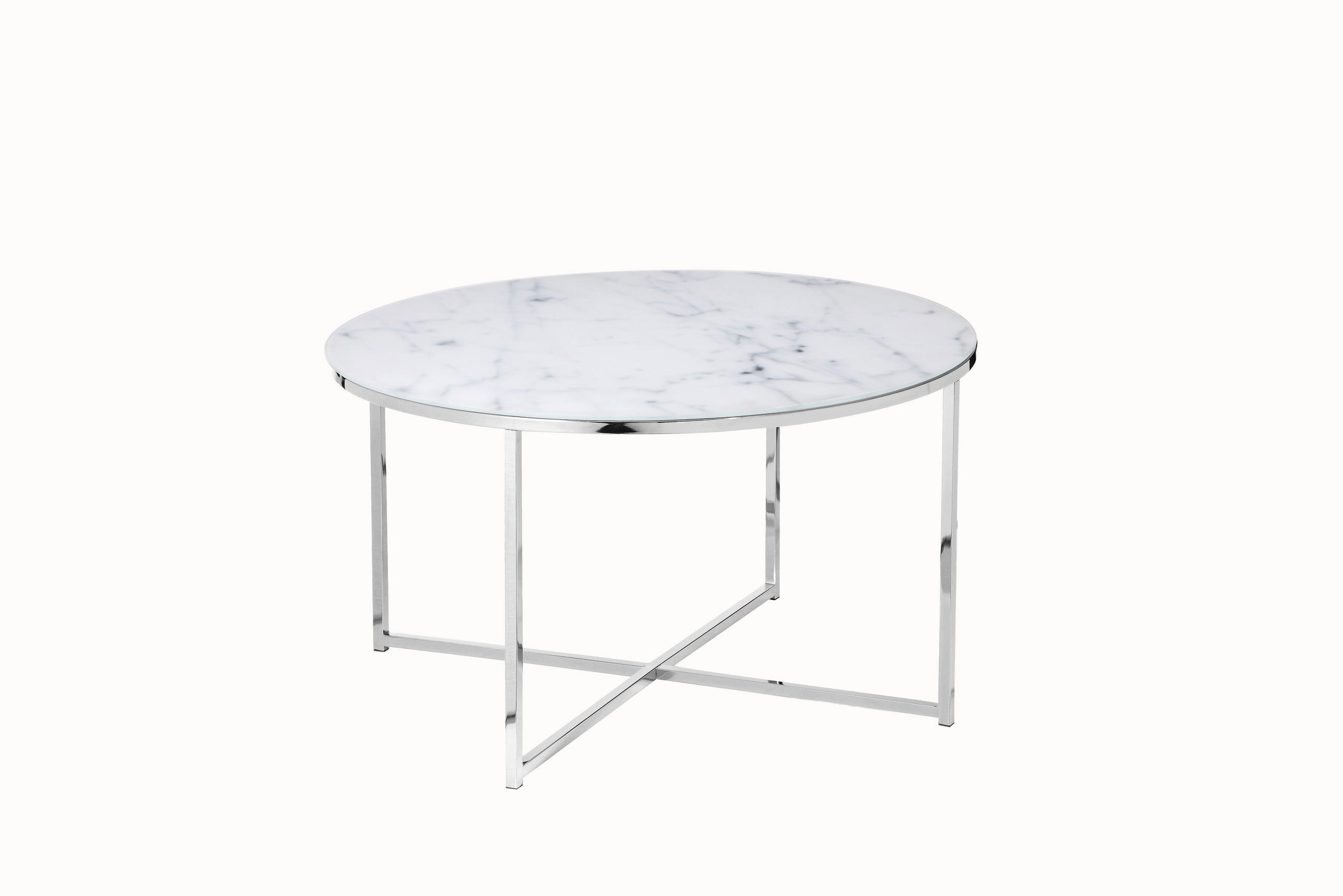 COUCHTISCH 80/80/45 cm rund Weiß, Chromfarben  - Chromfarben/Weiß, Design, Glas/Metall (80/80/45cm) - Livetastic