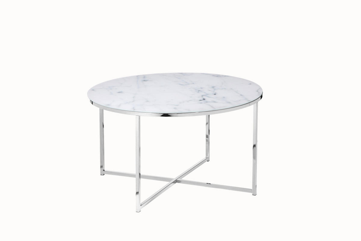COUCHTISCH 80/80/45 cm rund Weiß, Chromfarben  - Chromfarben/Weiß, Design, Glas/Metall (80/80/45cm) - Livetastic