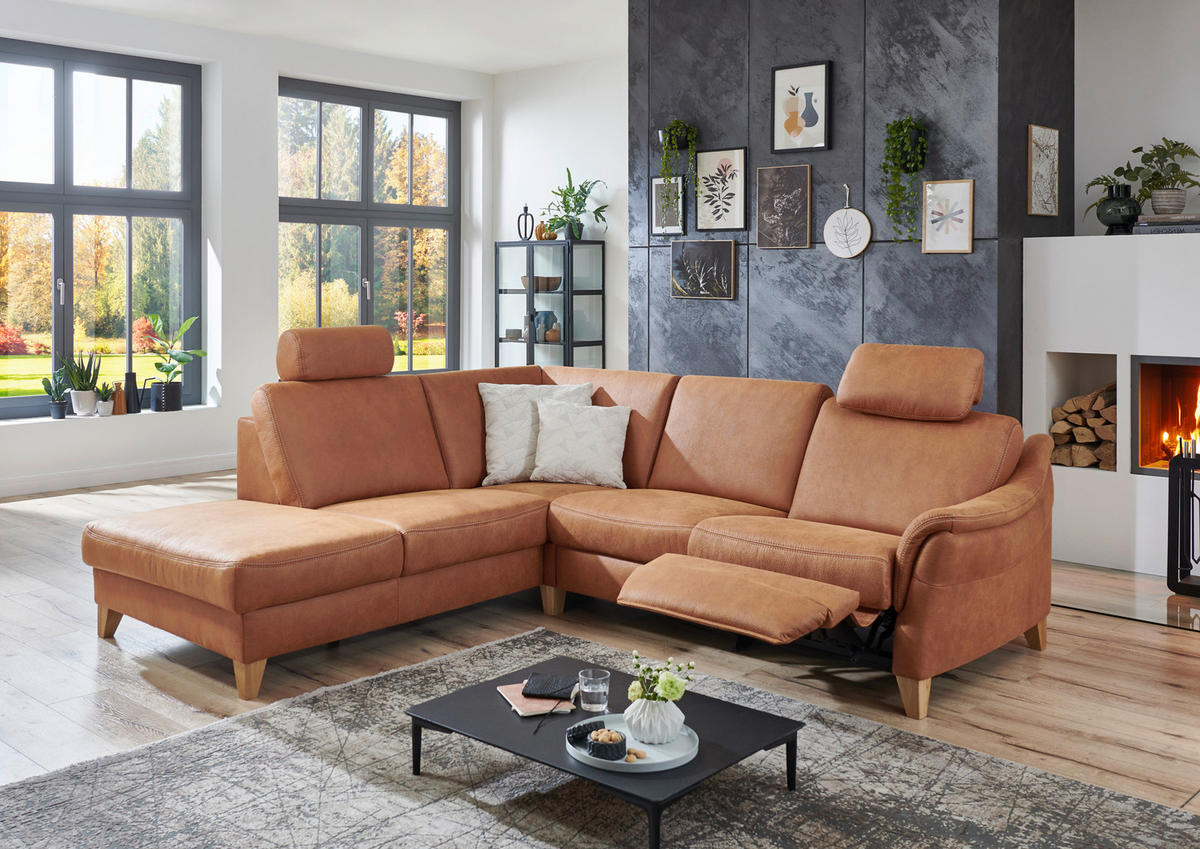 ECKSOFA in Flachgewebe Braun  225/255 cm  - Wildeiche/Braun, Natur, Holz/Textil (225/255cm) - Voleo