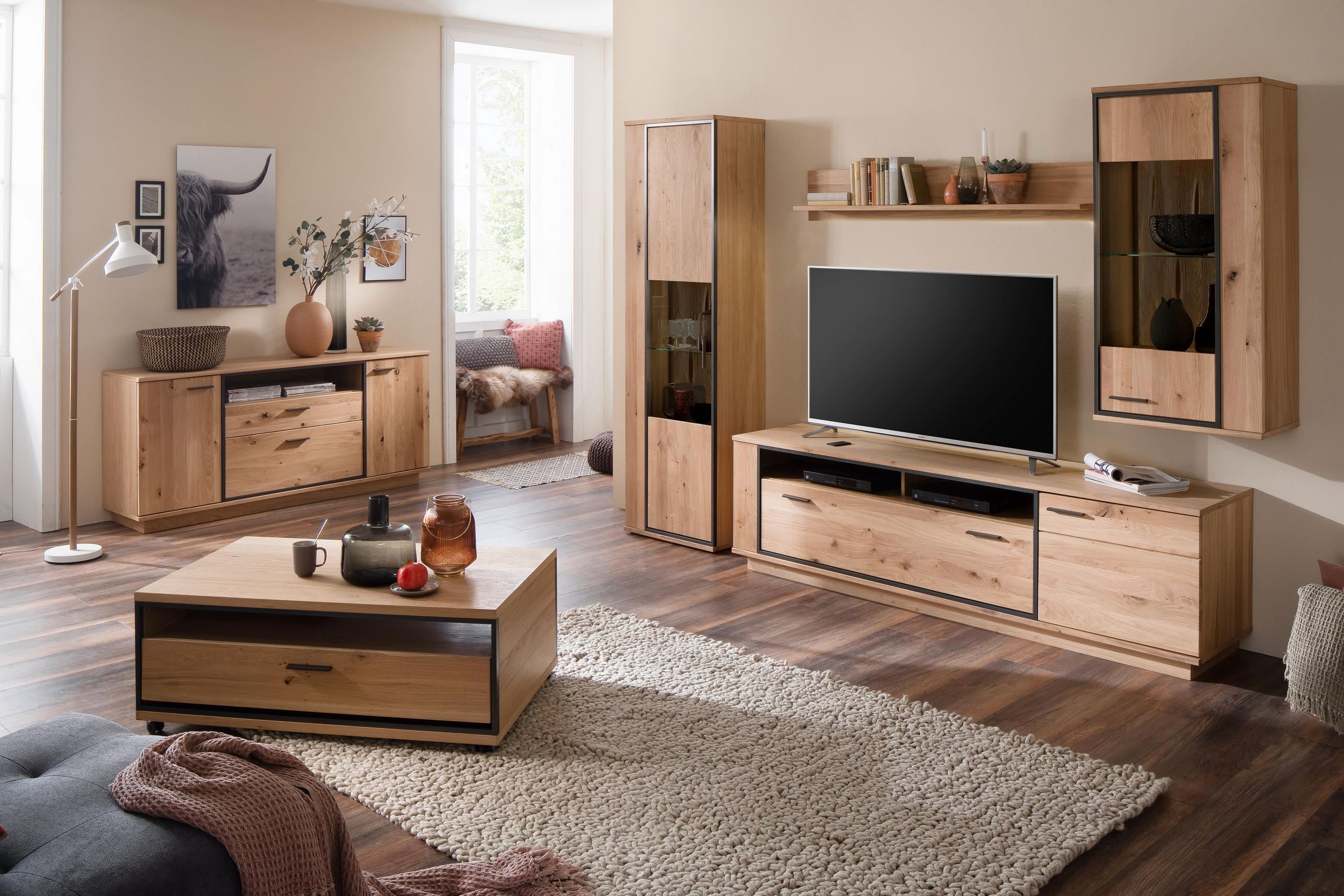 WOHNWAND  in Anthrazit, Eichefarben 310/209/50 cm  - Eichefarben/Anthrazit, Konventionell, Glas/Holz (310/209/50cm) - Landscape