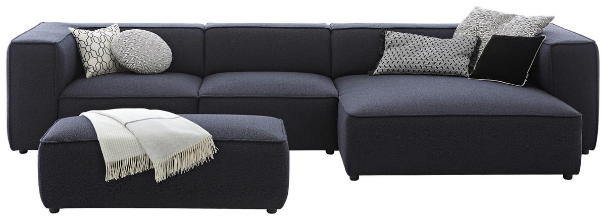 ECKSOFA in Flachgewebe Dunkelblau  - Schwarz/Dunkelblau, Design, Kunststoff/Textil (341/164cm) - W.Schillig