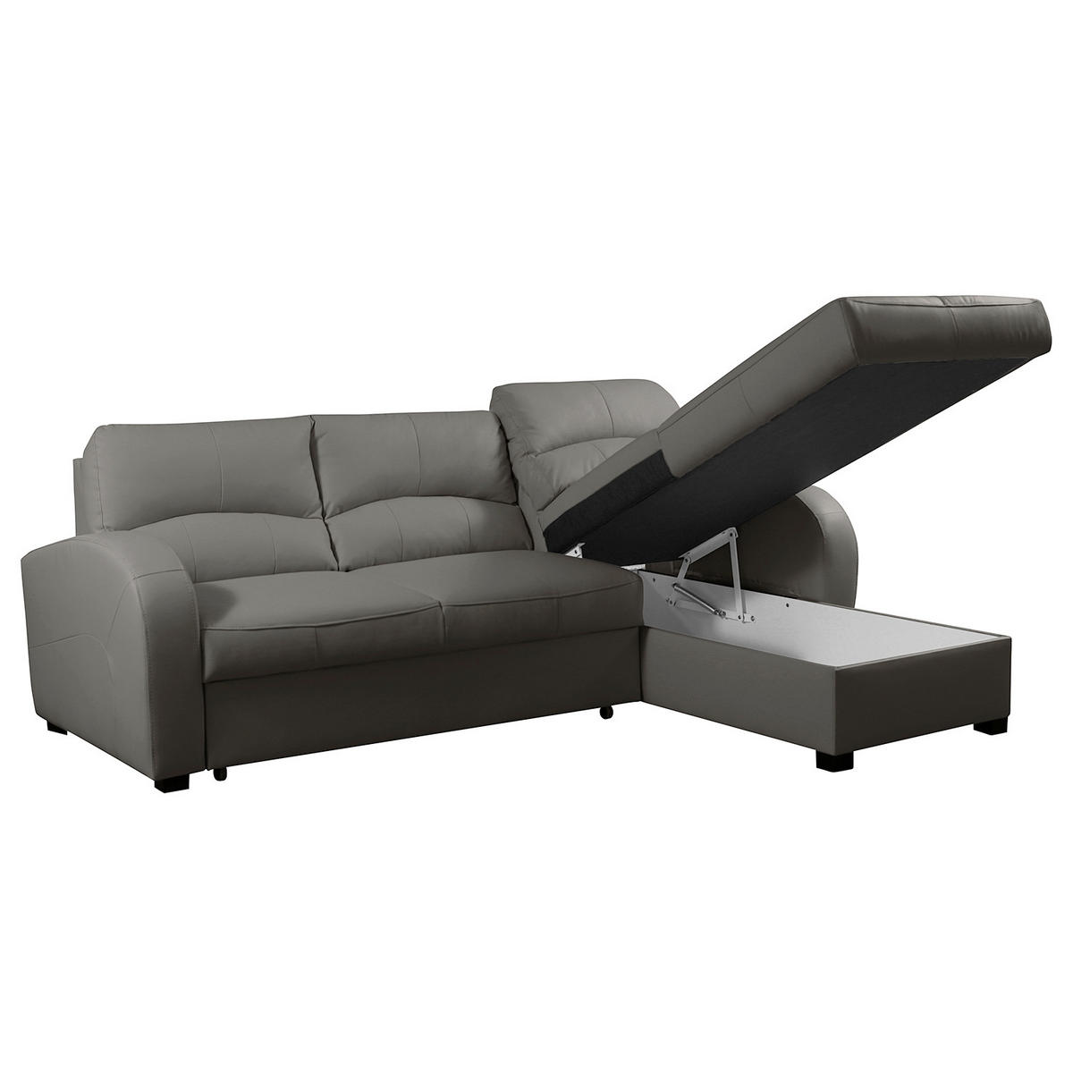 ECKSOFA 227/168 cm TILO in Lederlook Grau Bettkasten  227/168 cm  - Schwarz/Grau, Design, Kunststoff/Textil (227/168cm) - Livetastic