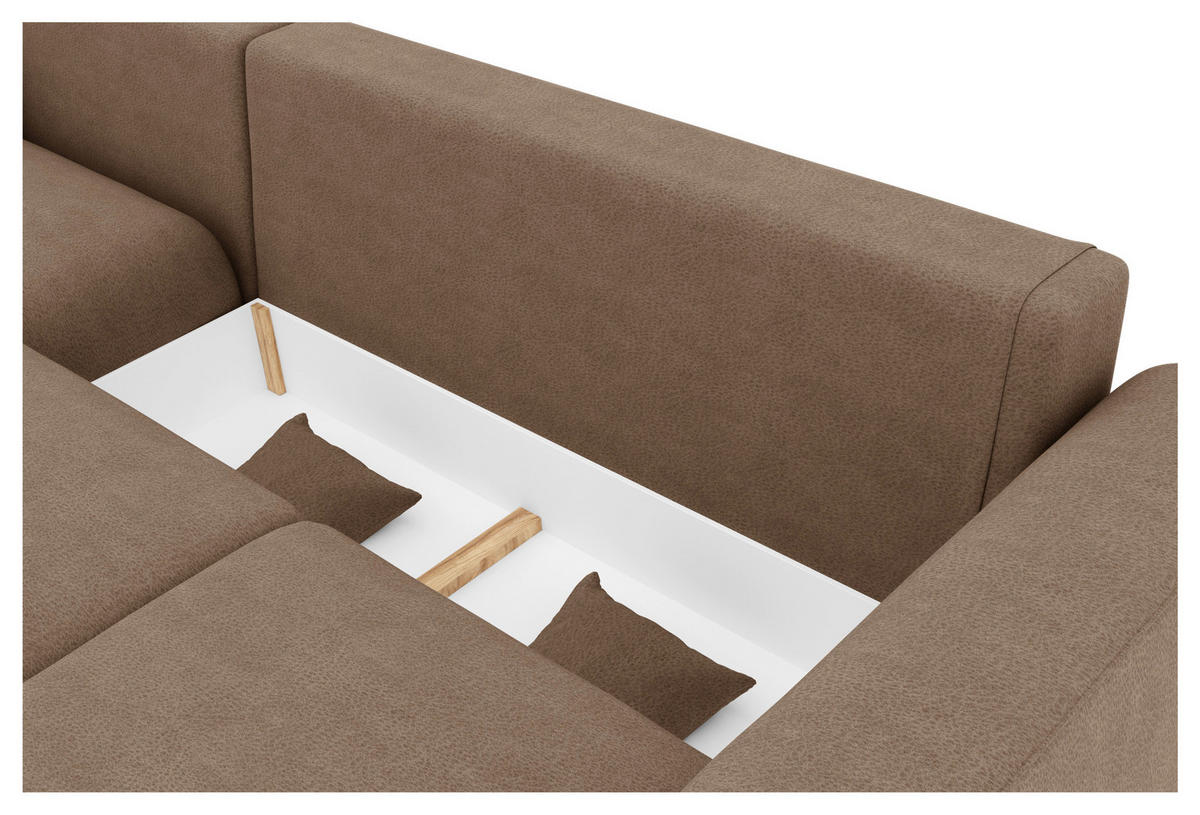 ECKSOFA Cappuccino Lederlook  - Chromfarben/Cappuccino, KONVENTIONELL, Kunststoff/Textil (195/293cm) - Carryhome