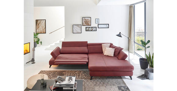 ECKSOFA Bordeaux Echtleder  - Bordeaux/Schwarz, Design, Leder/Metall (316/184cm) - Cantus