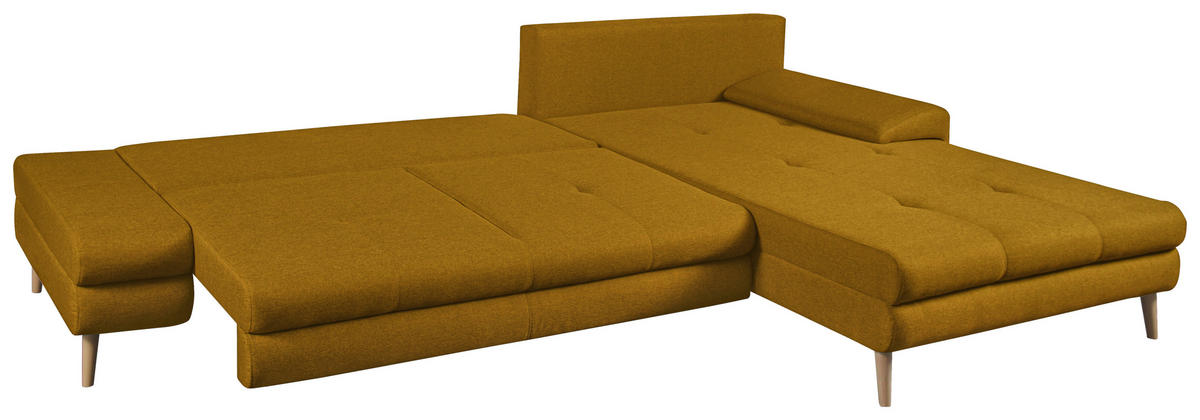 ECKSOFA in Webstoff Gelb  - Gelb/Erlefarben, Trend, Holz/Textil (313/215cm) - MID.YOU