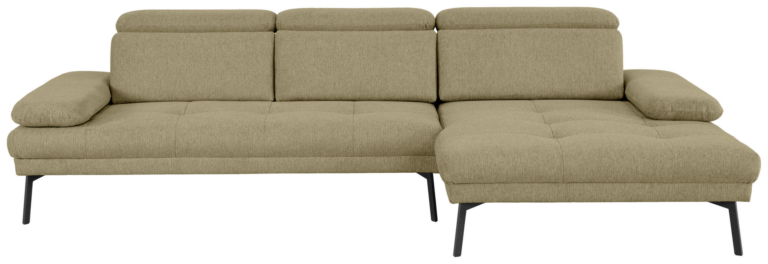 ECKSOFA Ottomane rechts, Eckteil  More_LZ Olivgrün Webstoff  - Schwarz/Olivgrün, Design, Textil/Metall (296/188cm) - Xora