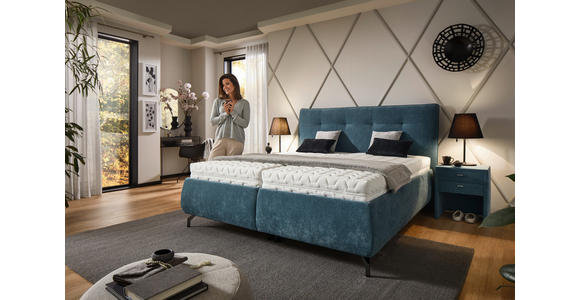 POLSTERBETT 180/200 cm,  in Blau, Bettkasten, Lattenroste, Matratzen, H2 + H3 = mittel + fest  - Blau/Anthrazit, Design, Holz/Textil (180/200cm) - Voleo