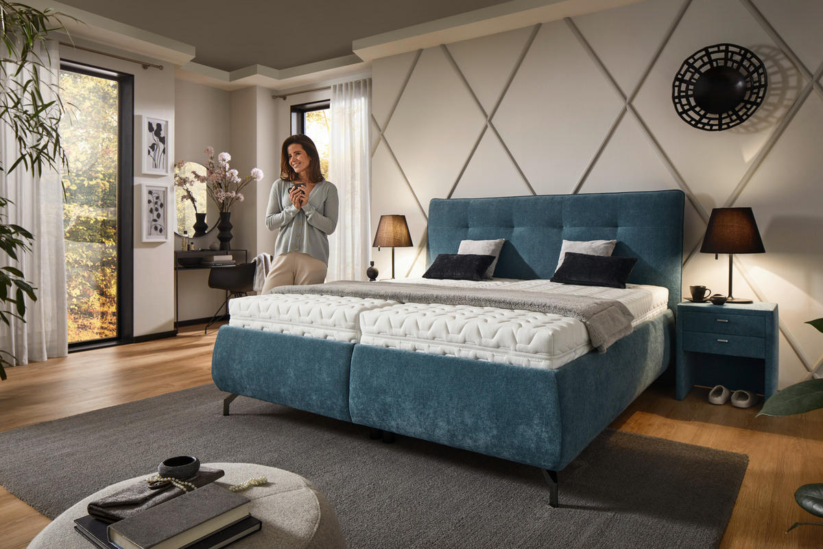 POLSTERBETT 180/200 cm, inkl. Bettkasten, Lattenroste, Matratzen,  in Blau  - Blau/Anthrazit, Design, Holz/Textil (180/200cm) - Voleo