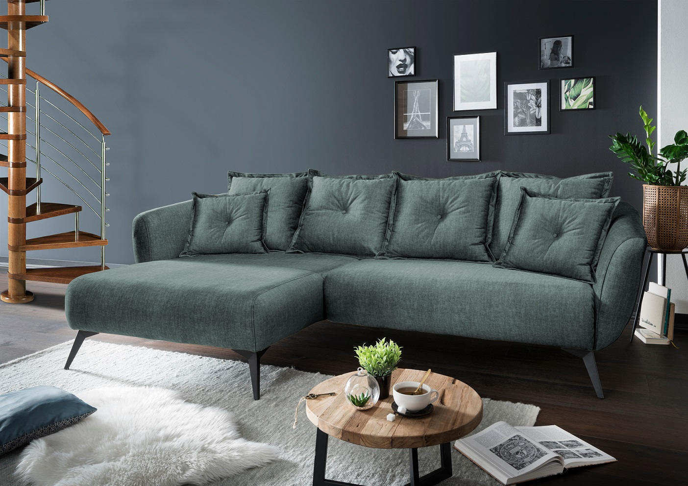 ECKSOFA in Velours Blau  - Blau/Schwarz, Modern, Holz/Textil (162/277cm) - Livetastic