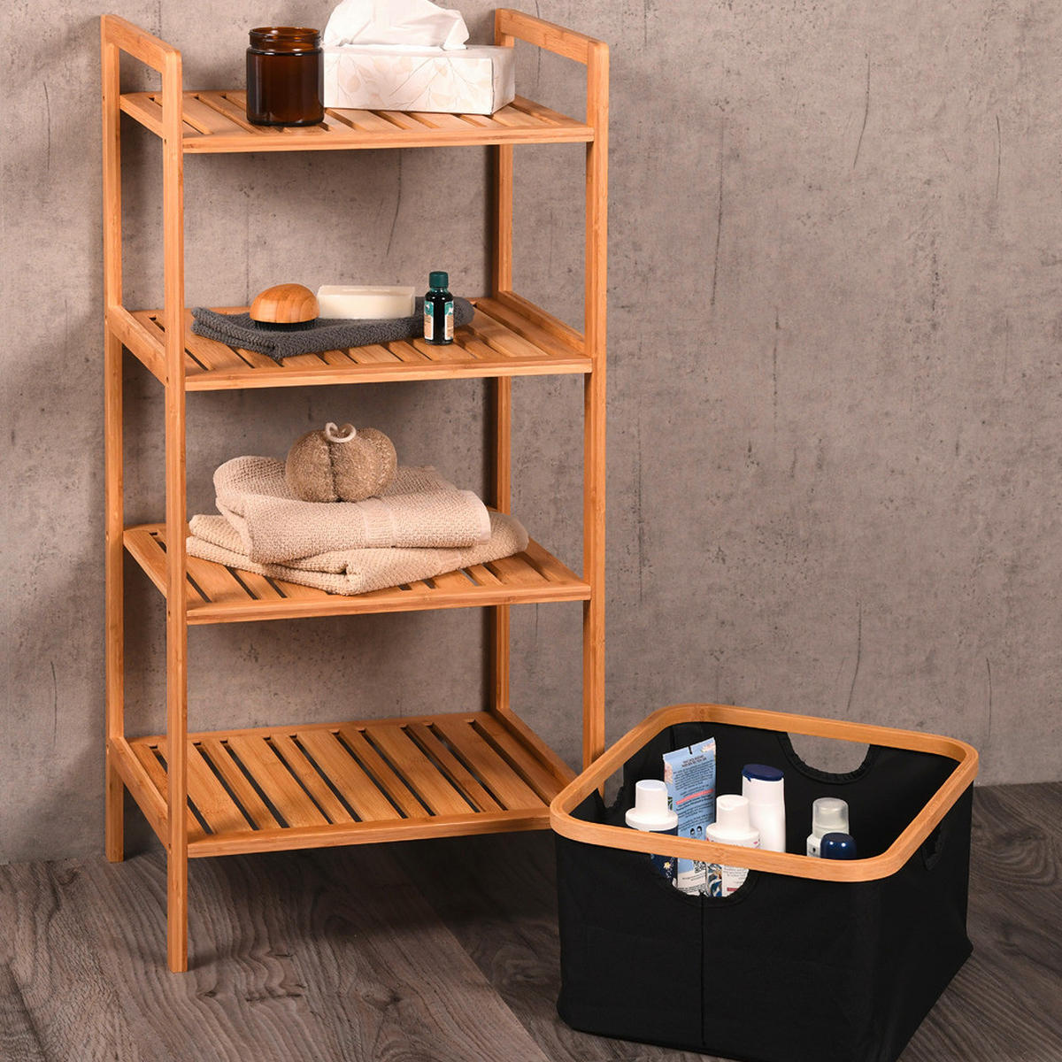 BADEZIMMERREGAL 44/33/93,5 cm  - Hellbraun/Schwarz, KONVENTIONELL, Holz/Textil (44/33/93,5cm) - Kesper