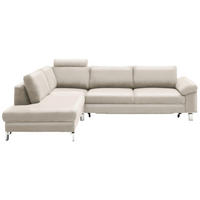 ECKSOFA Echtleder Beige  - Chromfarben/Beige, Design, Leder/Metall (200/281cm) - Pure Home Lifestyle