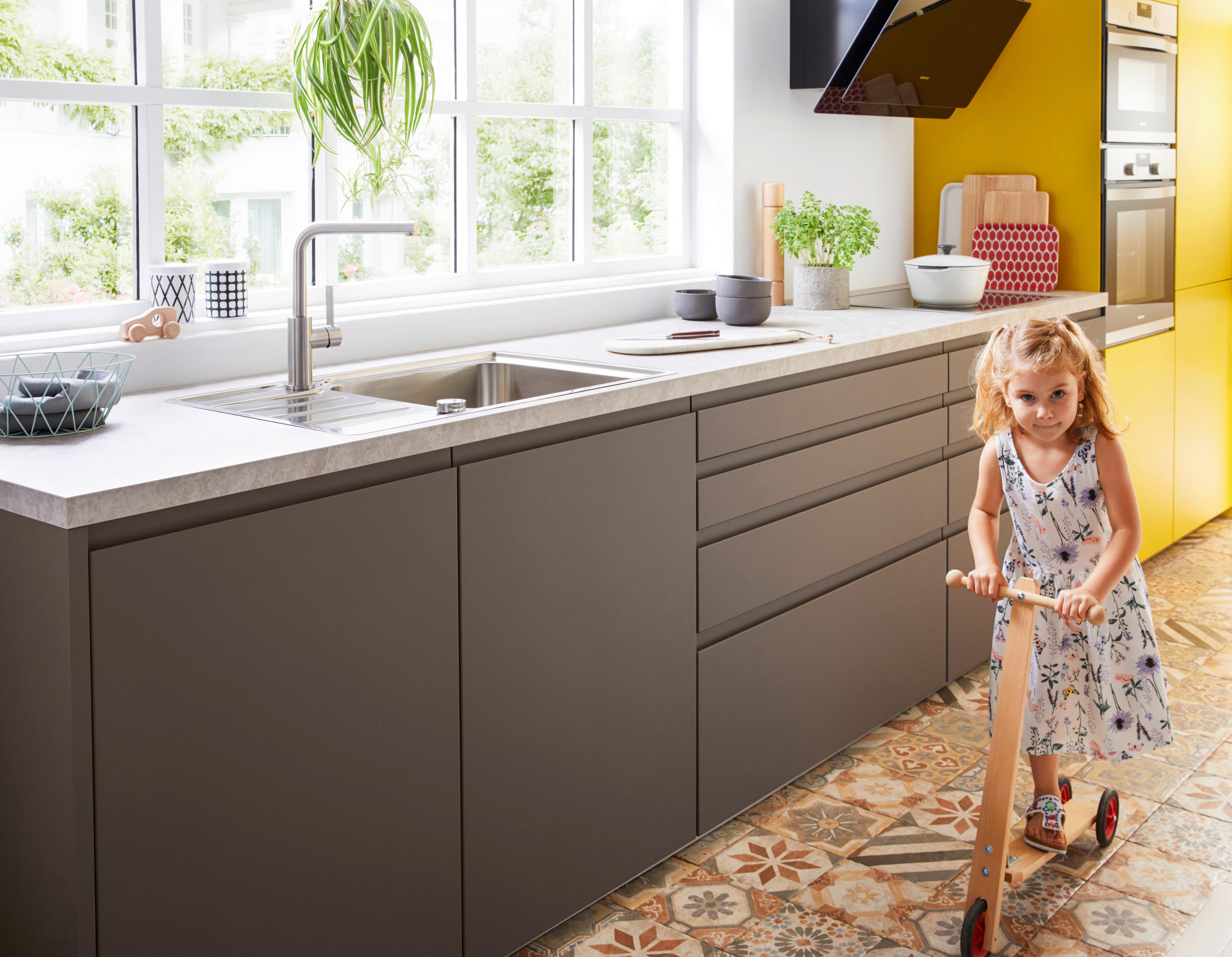 EINBAUKÜCHE ALVA  - Currygelb, Design, Holzwerkstoff - Novel