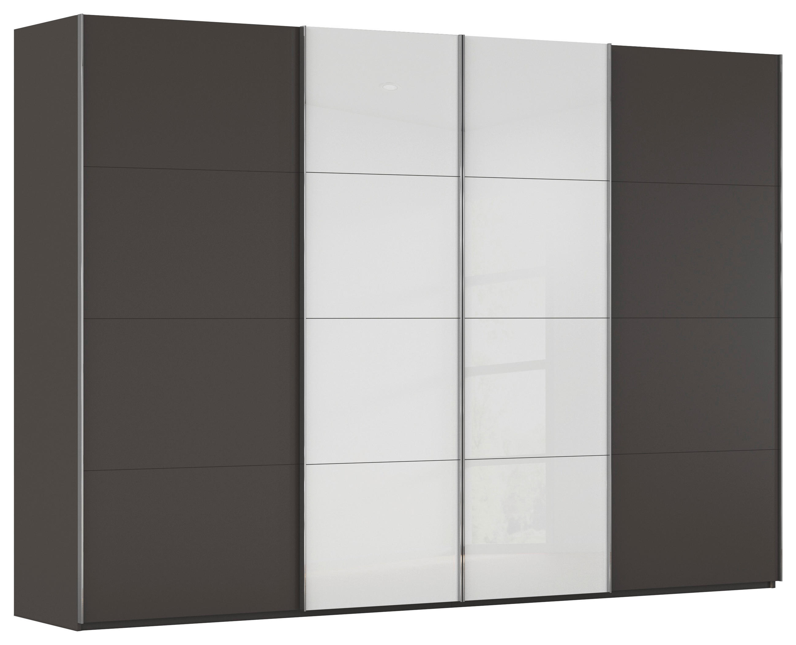 SCHWEBETÜRENSCHRANK 316/223/68 cm 4-türig Graphitfarben, Weiß  - Chromfarben/Graphitfarben, KONVENTIONELL, Glas/Holzwerkstoff (316/223/68cm) - Novel