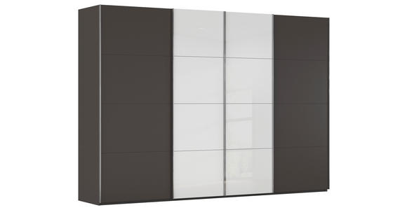 SCHWEBETÜRENSCHRANK 316/223/68 cm 4-türig Graphitfarben, Weiß - Chromfarben/Graphitfarben, KONVENTIONELL, Glas/Holzwerkstoff (316/223/68cm) - Novel