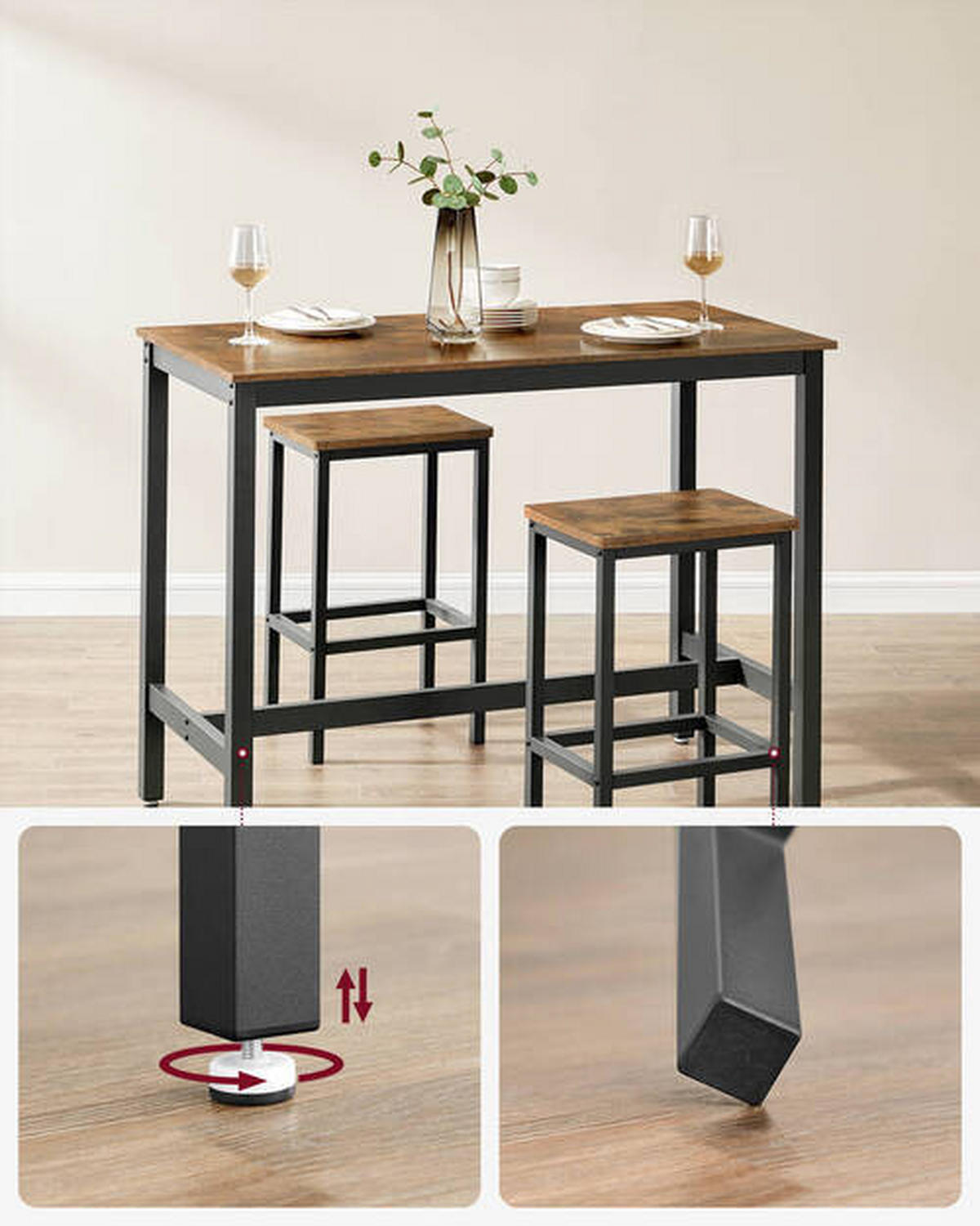 BAR SET Braun, Schwarz  - Schwarz/Braun, LIFESTYLE, Metall (120/60/90cm) - Boxxx