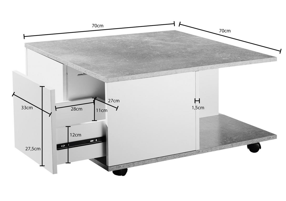 COUCHTISCH in Holzwerkstoff 70/70/36,5 cm  - Weiss/Grau, Modern, Holzwerkstoff/Kunststoff (70/70/36,5cm) - MID.YOU