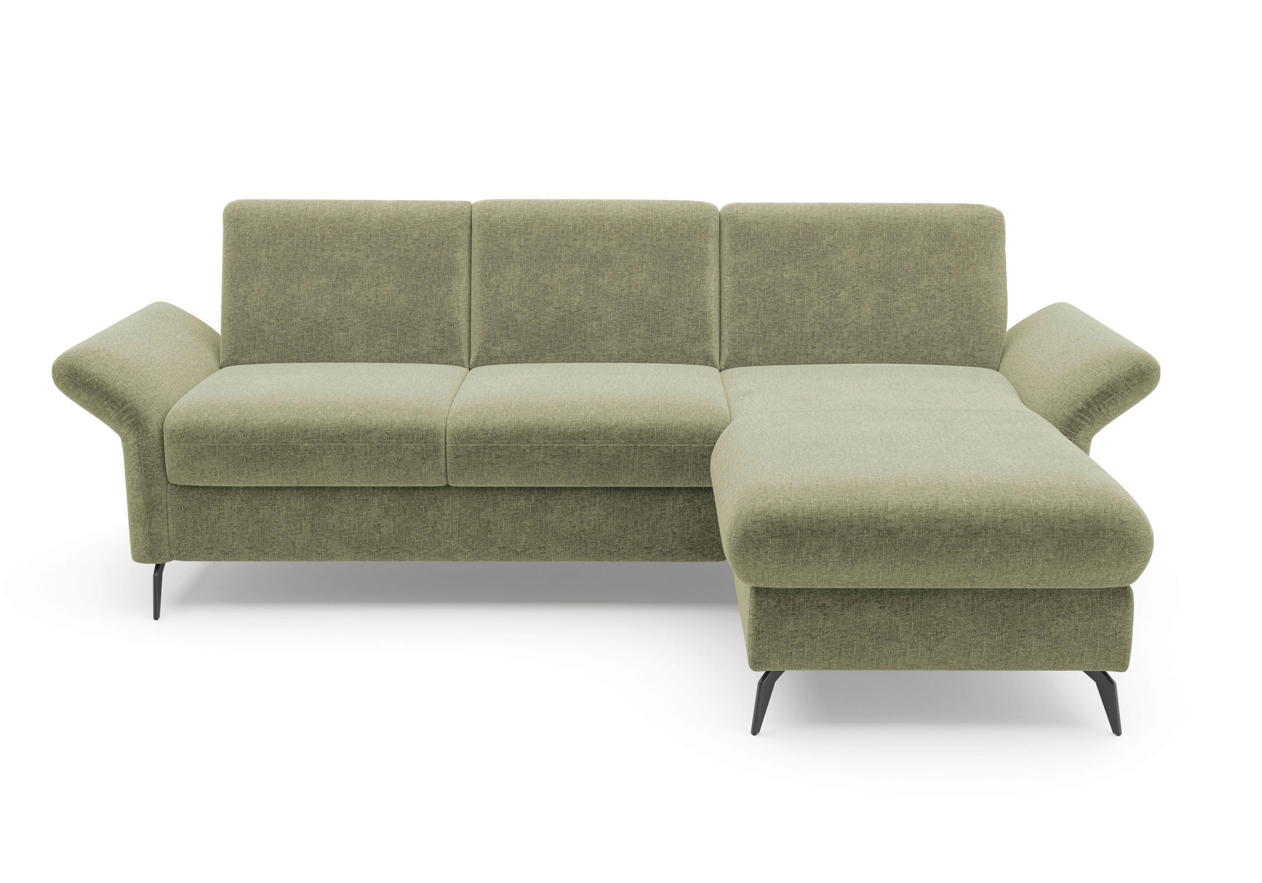 ECKSOFA ROCHELLE E Hellgrün Flachgewebe  - Schwarz/Hellgrün, KONVENTIONELL, Textil/Metall (251/164cm) - Sit & More