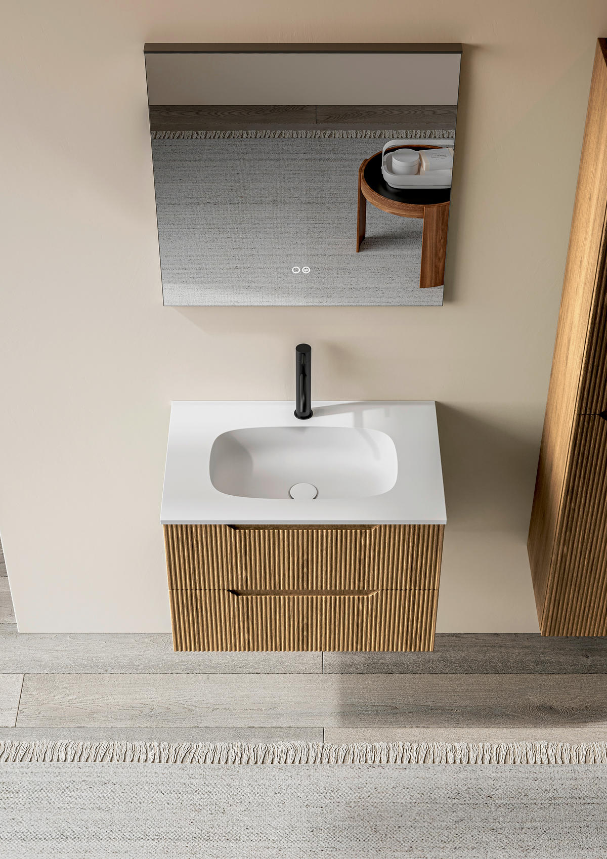 BADEZIMMER 3-teilig 60 cm  - Weiss/Eichefarben, Konventionell, Holzwerkstoff/Stein (60cm) - Belluti