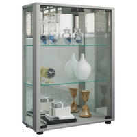 VITRINE in Silberfarben  - Silberfarben/Schwarz, MODERN, Glas/Holzwerkstoff (60/80/25cm) - MID.YOU