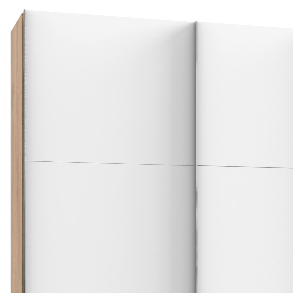 SCHWEBETÜRENSCHRANK 350,00/216,00/65,00 cm 4-türig Weiß, Eichefarben  - Chromfarben/Eichefarben, Basics, Holzwerkstoff/Metall (350,00/216,00/65,00cm) - MID.YOU