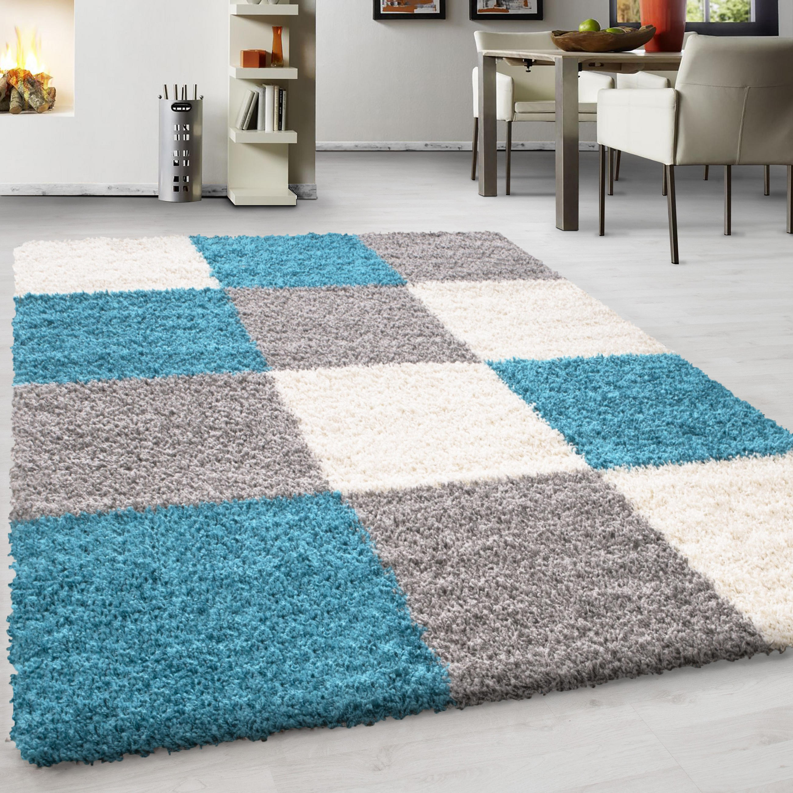 RYAMATTA 120/170 cm Life 1501  - vit/turkos, Klassisk, textil (120/170cm) - Novel